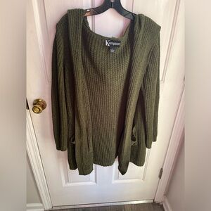 Knitted Olive Green Hooded Sweater - KEMPSON